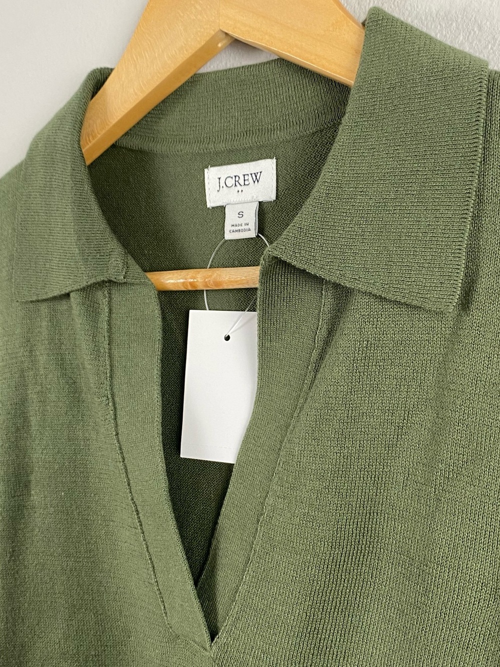 J. Crew Factory Cotton Long Sleeve Open Collar Sweater Polo | Distressed Fatigue - Picture 9 of 16